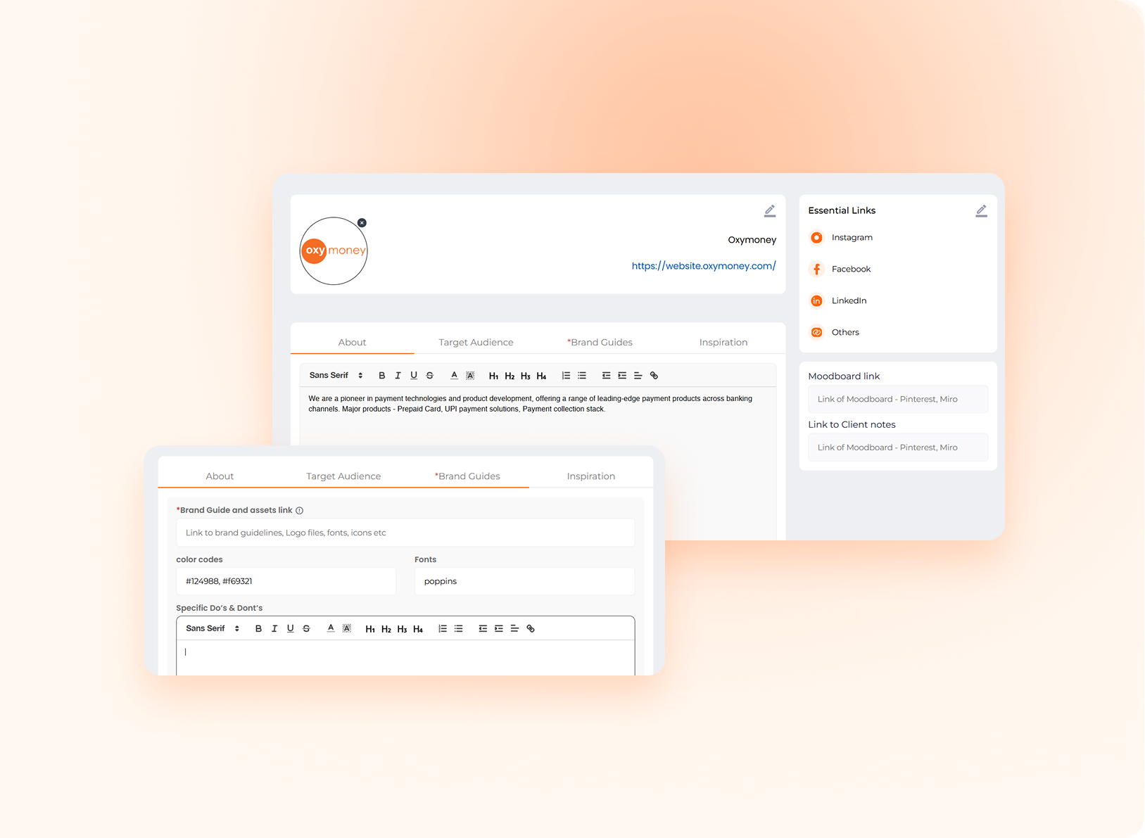 Brand setup interface on Doodl Space