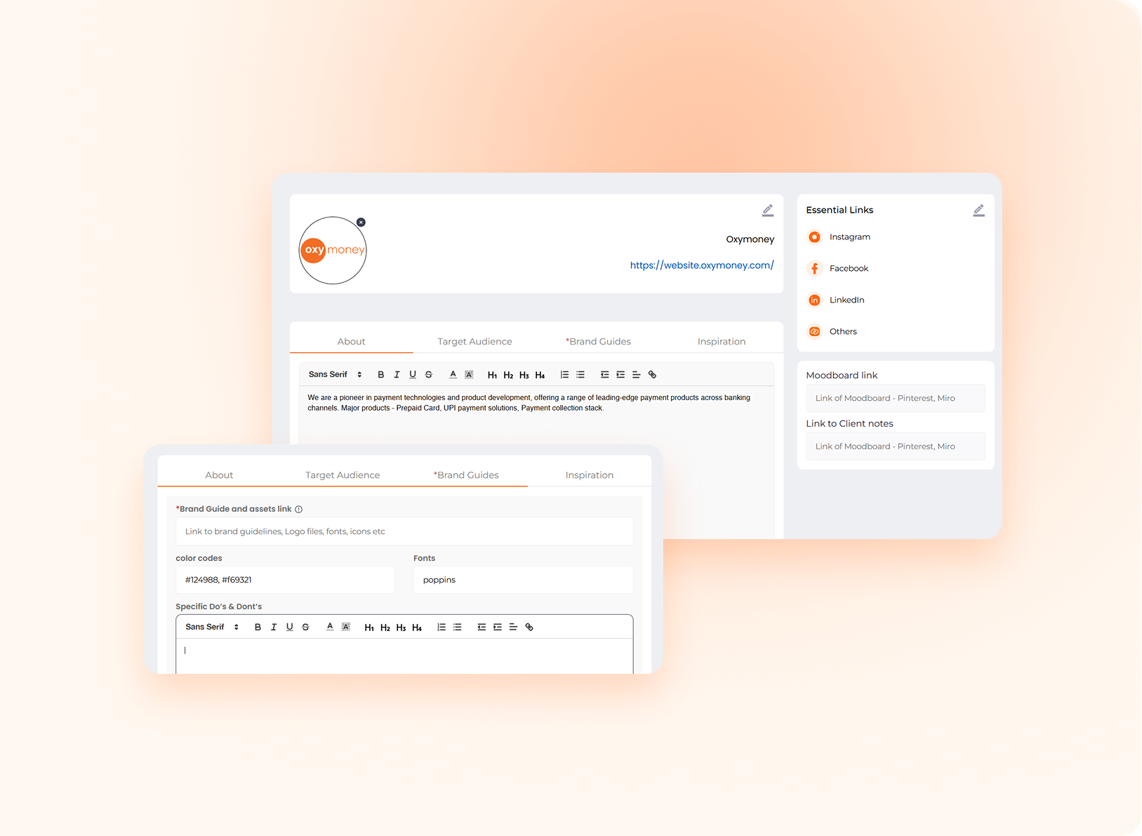 Brand setup interface on Doodl Space