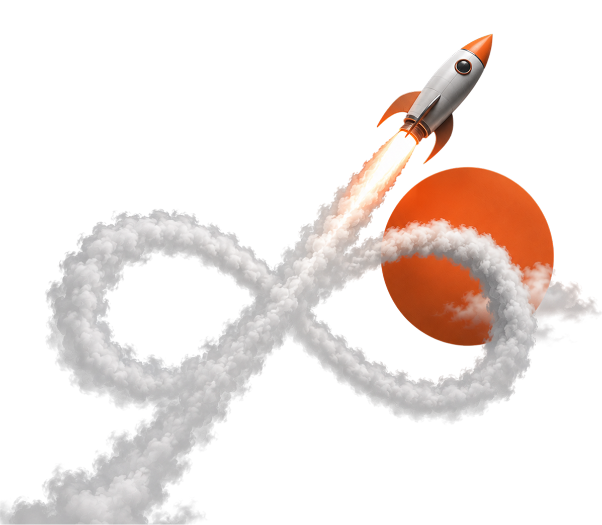 Rocket launching through looping clouds