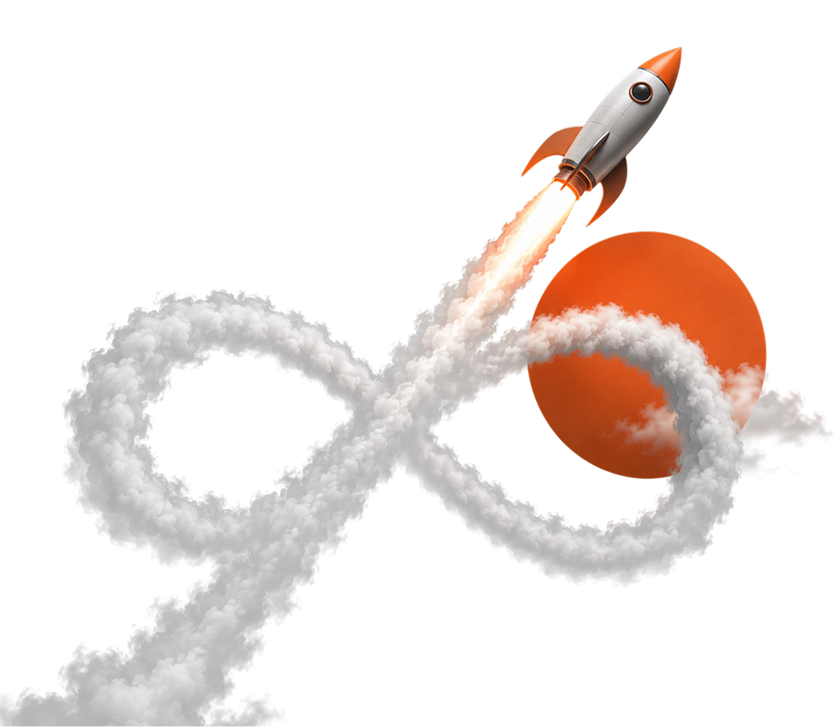 Rocket launching through looping clouds