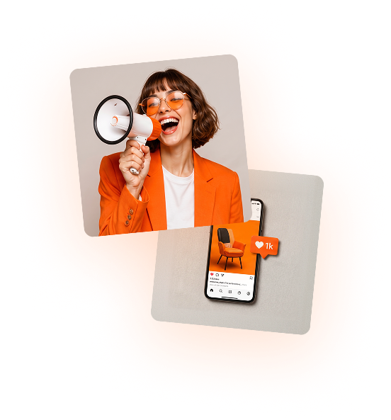 Marketing & Advertising — woman with megaphone and phone